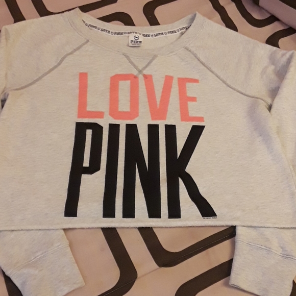PINK Victoria's Secret Off-White Crop Sweatshirt - Picture 2 of 8